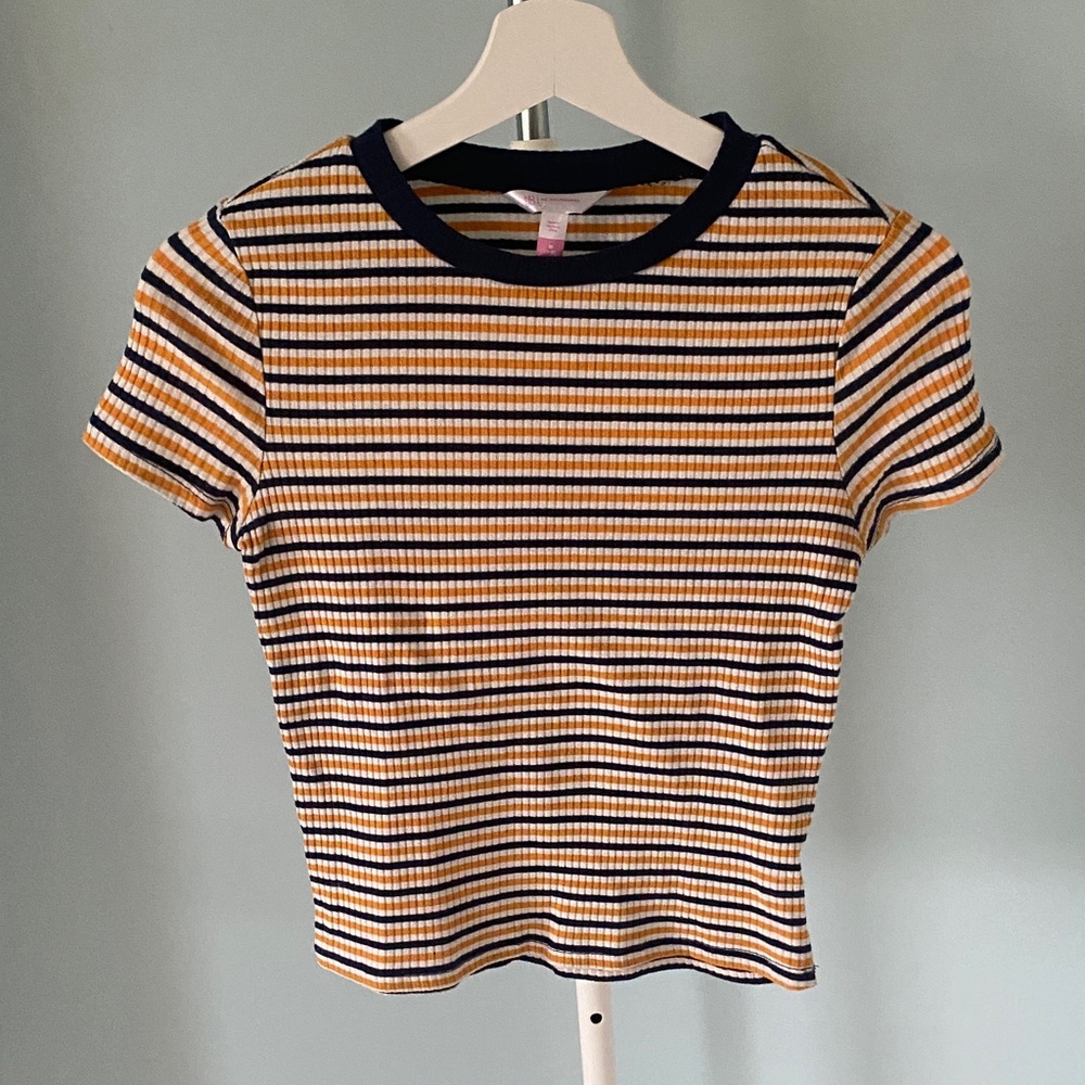 Striped Yellow and Navy Blue Women's Top